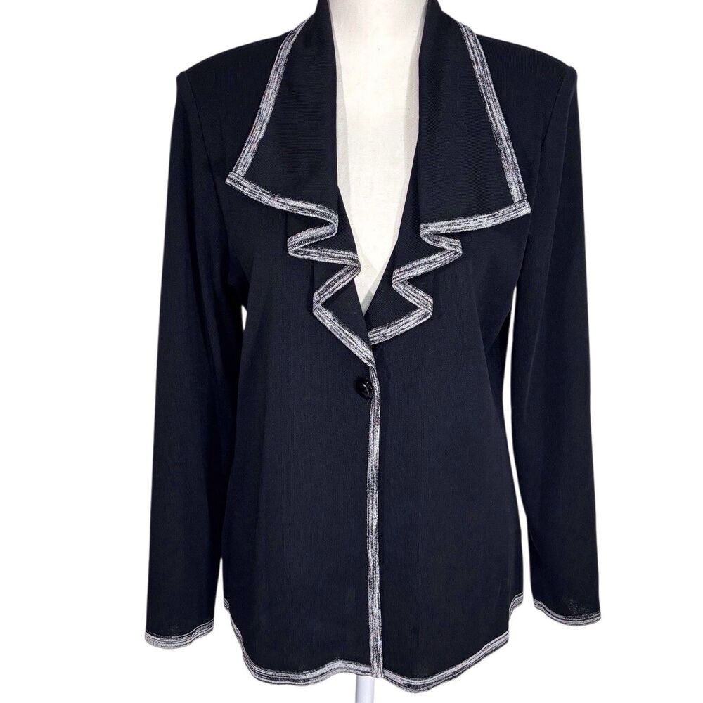 Exclusively Misook Knit Cardigan Jacket Small Black One Button Waterfall Collar